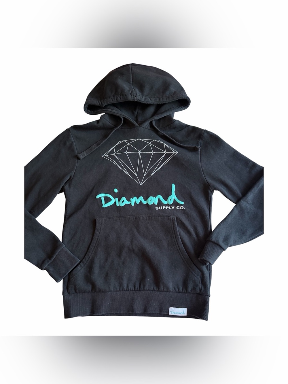 Diamond Supply Co. Black Hoodie Teal Script and Diamond Men’s Small Sweatshirt